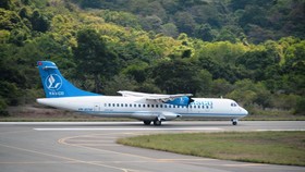Tàu bay ATR72 của hãng hàng không VASCO. (Ảnh: Việt Hùng/Vietnam+)