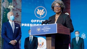  Đại sứ Hoa Kỳ Linda Thomas-Greenfield phát biểu tại Nhà hát Queen, 11-2020, ở Wilmington, Delaware. Ảnh: Carolyn Kaster/AP