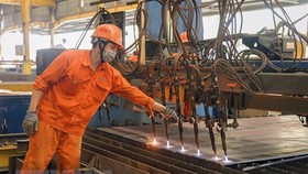 Công nhân lao động tại nhà xưởng Công ty cổ phần Cơ khí xây dựng thương mại Đại Dũng tại khu Công nghiệp An Hạ, huyện Bình Chánh. (Ảnh minh họa: Thanh Vũ/TTXVN)