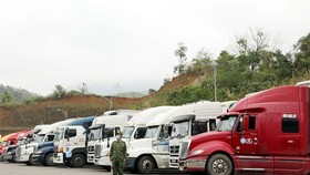 Xe tập kết chờ xuất khẩu hàng hóa hóa sang Trung Quốc tại Cửa khẩu Quốc tế Hữu Nghị, Lạng Sơn. (Ảnh: Thái Thuần/TTXVN)