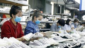 Sản xuất giày xuất khẩu sang thị trường châu Âu tại Công ty TNHH Hóa dệt Hà Tây. (Ảnh: Trần Việt/TTXVN)