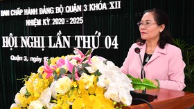 Chủ tịch HĐND TPHCM Nguyễn Thị Lệ phát biểu tại Hội nghị BCH Đảng bộ quận 3. Ảnh: VIỆT DŨNG
