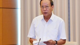 Thứ trưởng Bộ Công an Lê Quý Vương báo cáo tại phiên họp