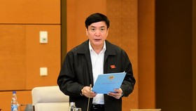 Tổng thư ký, Chủ nhiệm Văn phòng Quốc hội Bùi Văn Cường trình bày báo cáo tại phiên họp của UBTVQH