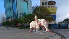 Hình ảnh tượng voi đá ở phố đi bộ Nguyễn Huệ, quận 1 lan truyền trên mạng là không có thật. Ảnh mạng xã hội