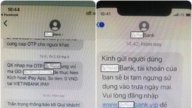 Hình ảnh một ngân hàng bị các đối tượng hack, gửi tin nhắn Brand Name