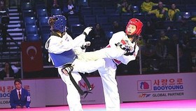 Hồ Thị Kim Ngân (giáp đỏ) là một trong những VĐV trưởng thành từ lứa tuổi trẻ của taekwondo Việt Nam. Ảnh: WTF