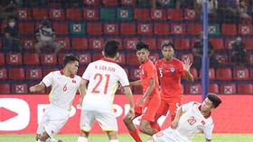U23 Việt Nam trong trận thắng Singapore 7-0 ở trận đầu tiên