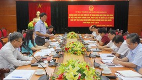 Đồng chí Nguyễn Hữu Quang phát biểu kết luận tại buổi làm việc. Ảnh: Báo Hòa Bình