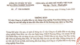 Công ty Nam Kim nói gì về việc thế chấp khu đất 43ha khu đô thị thương mại, dịch vụ Tân Phú?