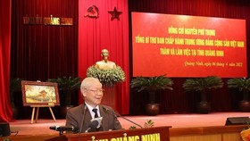 Tổng Bí thư Nguyễn Phú Trọng phát biểu tại buổi làm việc với tỉnh Quảng Ninh. Ảnh: TTXVN