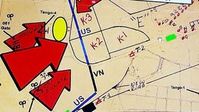 Vòng tròn màu vàng trên bản đồ là khu vực được xác định có hố chôn tập thể các chiến sĩ hy sinh trong trận đánh Tết Mậu Thân 1968 