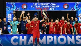 Đội tuyển futsal Thái Lan vô địch giải tứ hùng trước thềm Futsal World Cup 2021. Ảnh: ANH TRẦN