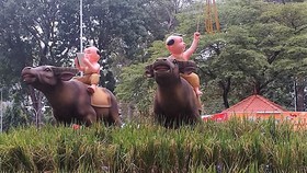 Tiểu cảnh con trâu, đồng lúa... tại Hội Hoa xuân Tết Tân Sửu 2021 tại Công viên Văn hóa Tao Đàn