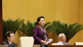 National Assembly Chairwoman Nguyen Thi Kim Ngan (standing) said the NA always listens to opinions from people about draft laws deliberated at the legislature and calls on people nationwide to trust the Party and State (Photo: VNA)