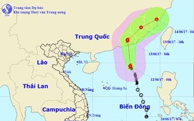 圖為1號颱風的位置及其移動方向。 （資料圖來源：中央水文氣象預報中心）