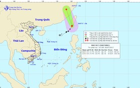 圖為5號颱風往北方向移動，遠離我國國境。（資料圖源：中央水文氣象預報中心）