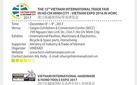 “越交會”(Vietnam Expo)和“越南五金與手工工具國際展”(Vietnam Hardware & Handtools Expo)將於12月6至12日在第七郡西貢會展中心舉辦。（圖源：Vinexad網站截圖）
