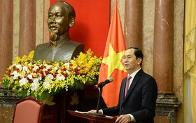 國家主席陳大光在會議上發表講話。（圖源：VOV）