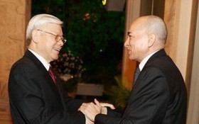 總書記、國家主席阮富仲與柬國王西哈莫尼會晤。（圖源：越通社）