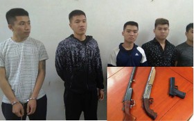 被捕的5名嫌犯和涉案槍支（小圖）。（圖源：公安機關提供）