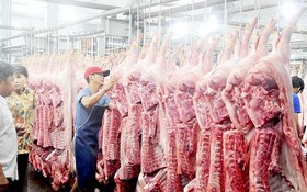 平田集散市場售賣豬肉一瞥。