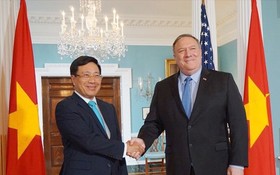 范平明副總理（左）與美國國務卿邁克‧蓬佩奧舉行會談。（圖源：外交部）