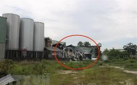 富美興有限責任公司啤酒廠的排水池發生爆炸，導致該廠的原料庫（畫紅圈處）全部倒塌。