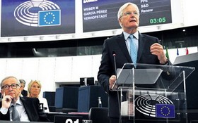 9月18日，英國脫歐事務談判的首席代表巴尼爾在位於法國斯特拉斯堡的歐洲議會上發言。 （圖源：AFP）