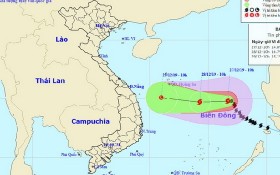圖為８號颱風移動方向。（圖源：國家水文氣象預報中心）