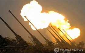 3月9日，朝鮮人民軍前線遠端炮兵部隊進行“火力打擊訓練”。（圖源：韓聯社）