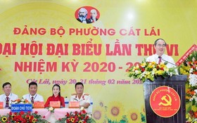 市委書記阮善仁在桔萊坊2020-2025年任期黨部代表大會上發表指導意見。