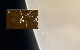  歐洲南方天文台14日發布的一張金星的效果圖，小圖中展示了磷化氫分子。（圖源：互聯網）