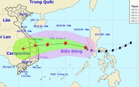 圖為10號颱風的移動方向。（圖源：國家水文氣象預報中心）