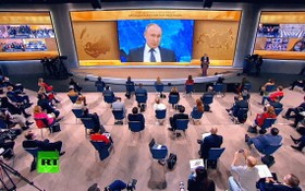 普京舉行2020年度視頻記者會議。（圖源：互聯網）