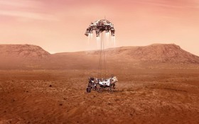 2月18日，美國“毅力”號火星車在火星成功著陸。這張示意圖顯示“毅力”號火星車在火星著陸的過程。 （圖源：NASA）