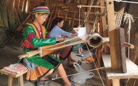 一名少數民族少女採用傳統手工方式編織麻布。（圖源：河江報）