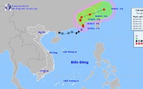 圖為 4號颱風的移動方向。（圖源：國家水文氣象預報中心）
