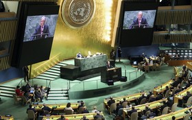 聯合國秘書長古特雷斯在第76屆聯合國大會一般性辯論開幕式上致辭。（圖源：新華社）