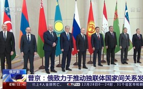普京與獨聯體多國領袖會面。（圖：CCTV視頻截圖）