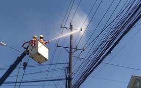 平代電力公司工人在無須斷電的情況下清洗電網。