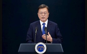 韓國總統文在寅9日發表卸任感言。（新華社資料圖片）