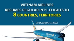 Vietnam Airlines resumes regular int'l flights to 8 countries, territories