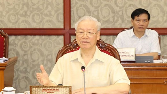 Tổng Bí thư Nguyễn Phú Trọng phát biểu kết luận cuộc họp. Ảnh: TTXVN