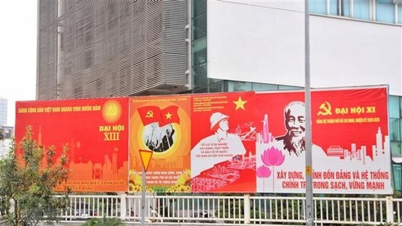 Panels installed in Ho Chi Minh City to welcome the 13th National Party Congress (Photo: VNA)