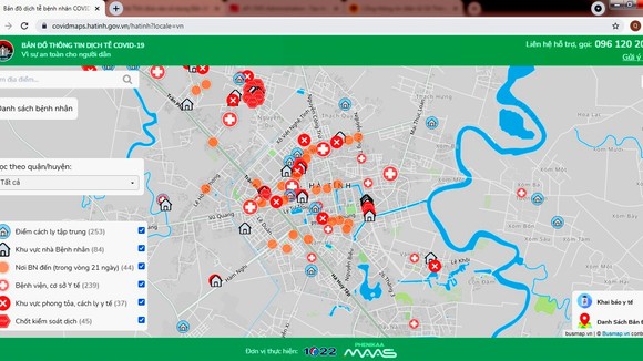 Bản đồ thông tin dịch tễ Covid-19 Hà Tĩnh được truy cập tại địa chỉ https://covidmaps.hatinh.gov.vn/.