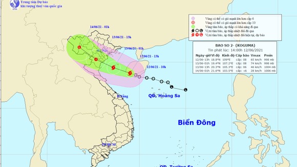 Vị trí và đường đi của bão số 2. Ảnh: TTDBKTTVTW