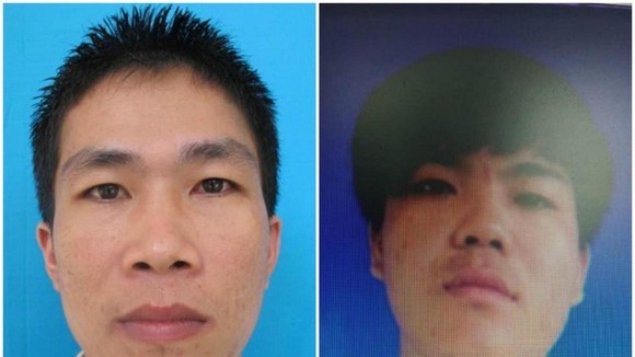 Phạm nhân Phạm Văn Sây và Đinh Văn Dương (từ trái qua phải) đã bị bắt sau khi trốn khỏi trại giam