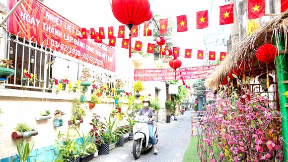 Hẻm 153 đường Nguyễn Thị Minh Khai trang trí đón tết trong hương sắc bình an. Ảnh: DŨNG PHƯƠNG