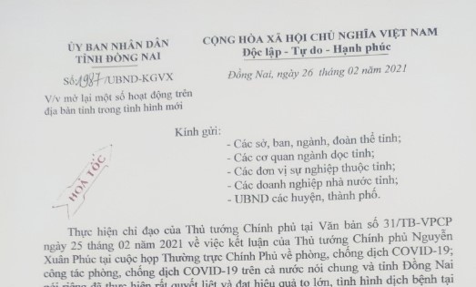 Đồng Nai cho phép mở lại một số hoạt động